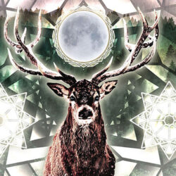 Deer head with moon and geometric designs